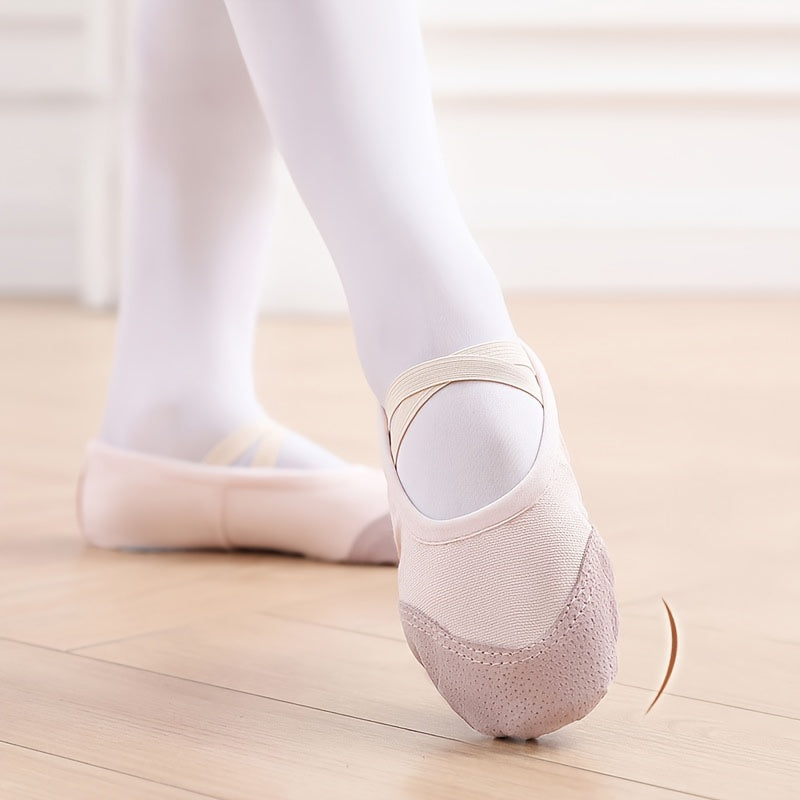 Soft sole ballet dance shoes for youngsters, perfect for yoga and training, with slip-on, non-tie design and leather sole for boys and girls.