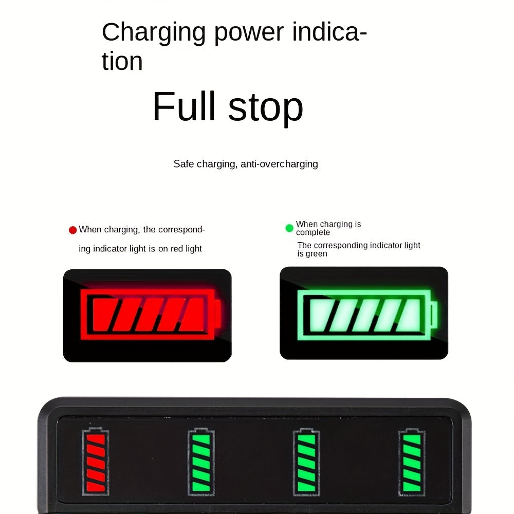 LED USB charger for 3.7V lithium batteries (10440, 14500, 18650), with quick charge and overcharge protection. Operating voltage ≤36V, battery not included.