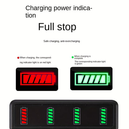 LED USB charger for 3.7V lithium batteries (10440, 14500, 18650), with quick charge and overcharge protection. Operating voltage ≤36V, battery not included.