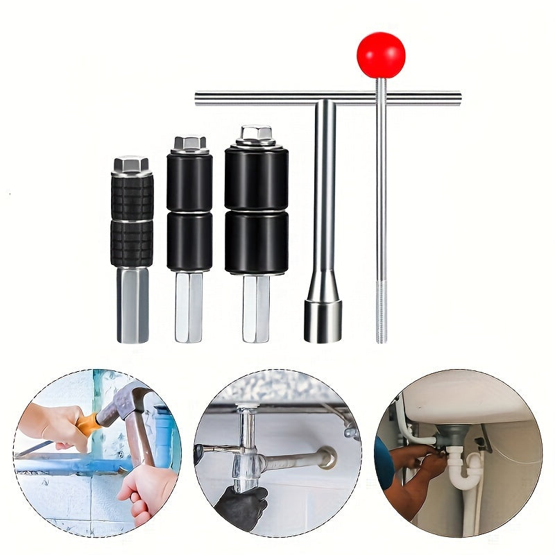 Durable stainless steel hot melt water stopper set with T-handle, screw, and expansion heads for fast plumbing repairs and home improvement.