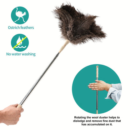 The 94-Inch Extendable Ostrich Feather Duster: Detachable, Lint-Free, and Reusable for Home Cleaning. Also Functions as a Static Brush for Car Dusting - An Incredible Cleaning Tool.