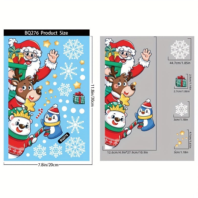 Decorate your windows for Christmas with Santa and snowman cartoon decals, featuring electrostatic adhesive for easy application. Perfect for adding holiday charm to your home decor.