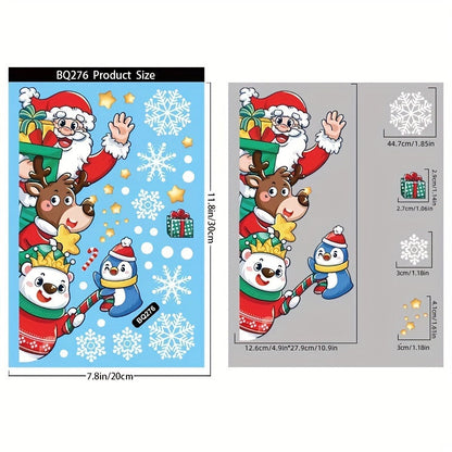 Decorate your windows for Christmas with Santa and snowman cartoon decals, featuring electrostatic adhesive for easy application. Perfect for adding holiday charm to your home decor.