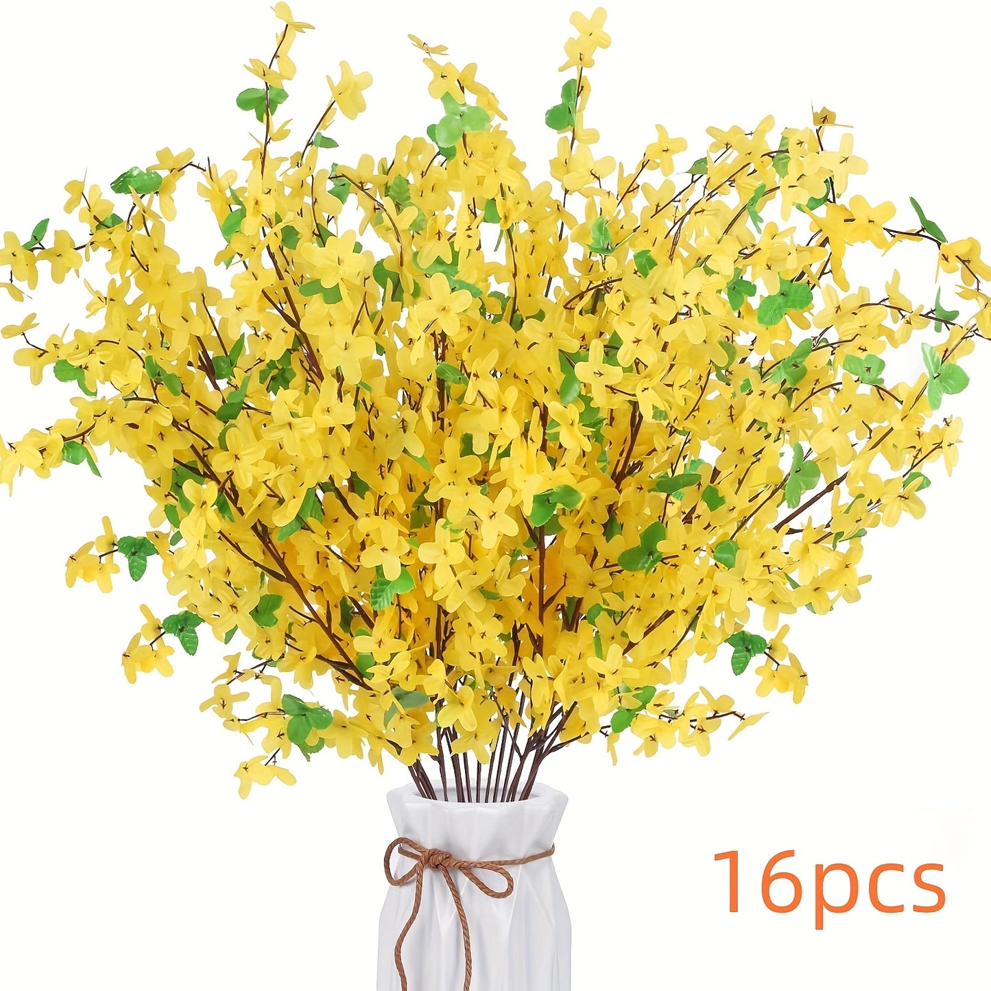 10/16pcs 25.5inch/65cm Yellow Fake Winter Jasmine Artificial Flowers for Indoor/Outdoor Decoration, Wedding, Home, Bedroom, Yard, Summer