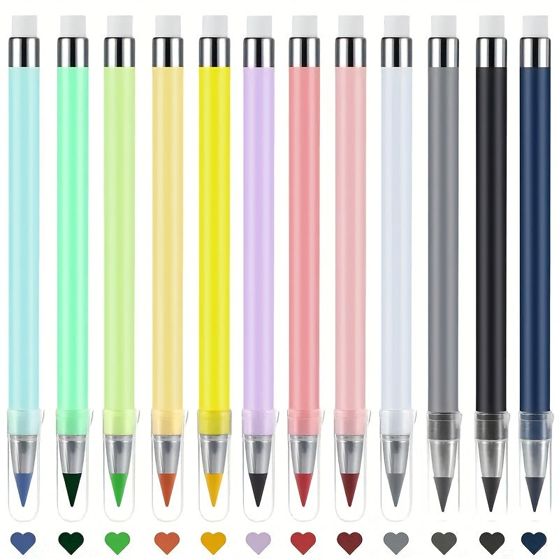 6/12 Forever Color Pencils with Eraser, Reusable, Inkless, Eternal, for Writing, Drawing, Office, Learning Supplies, Macaron Color Pencils, Sketch Pens, Winter, New Year.