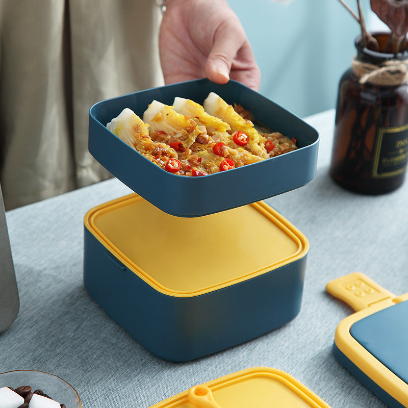 Portable Plastic Double-layer Lunch Box with Lid - Ideal for Office, Students, and On-the-Go Meals. Microwave Safe and Fresh-keeping Design.