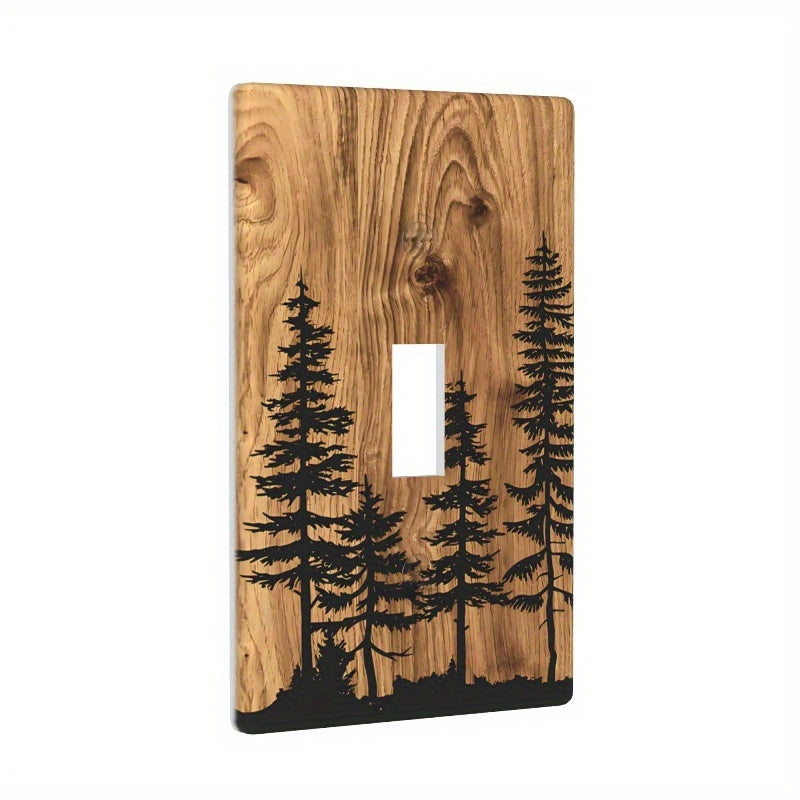 Rustic farmhouse pine wood grain light switch cover, no wiring needed, screw-in installation, plastic wall panel.