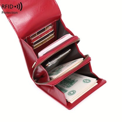 CHARM INFINITE RFID Blocking Crossbody Phone Wallet in Vintage Red with adjustable strap, multi-pocket organizer, waterproof & anti-theft design for everyday use.