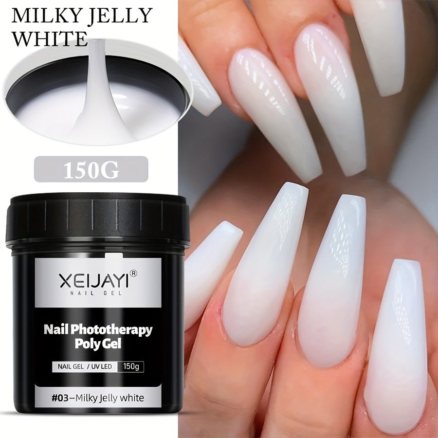 XEIYAI 150g Nail Phototherapy Polygel Gel offers pain-free construction and a glossy finish. The UV solid acrylic gel features a heart pattern and round shape, making it lightweight and