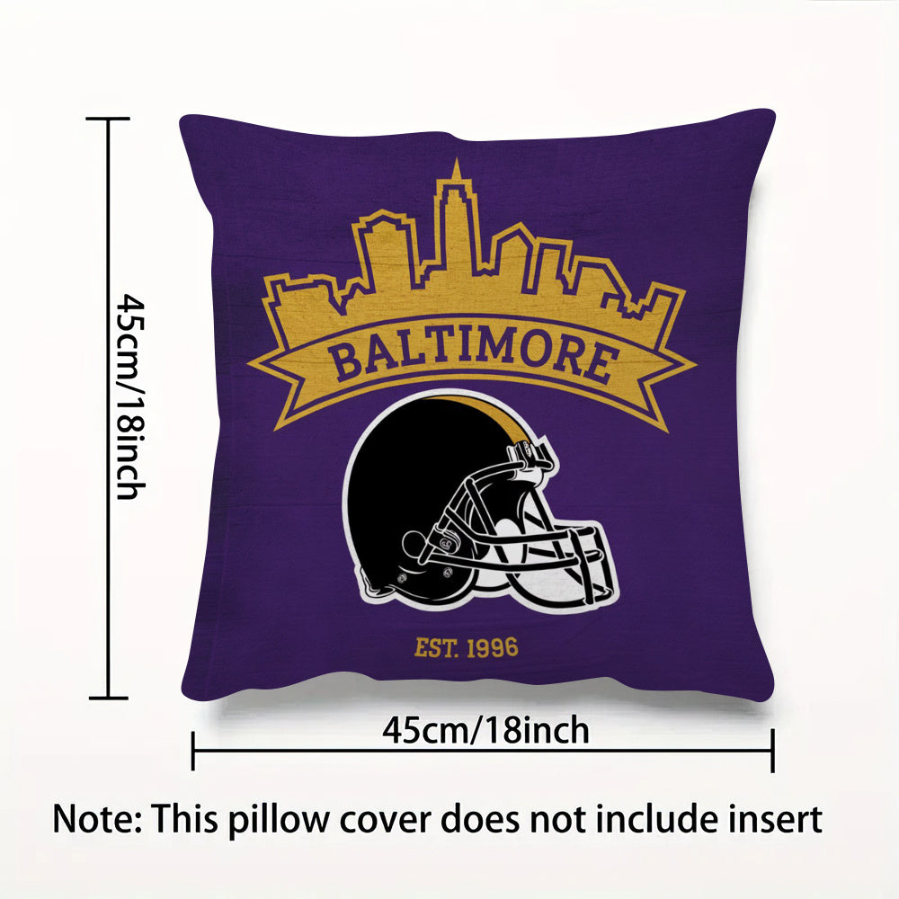 Baltimore Football Themed Cushion Cover - 45.72x45.72 cm - Made from Durable Polyester - Machine Washable - Single-Sided Print - Zipper Closure - Ideal for Home & Living Room Decor - Suitable for Ages 14+