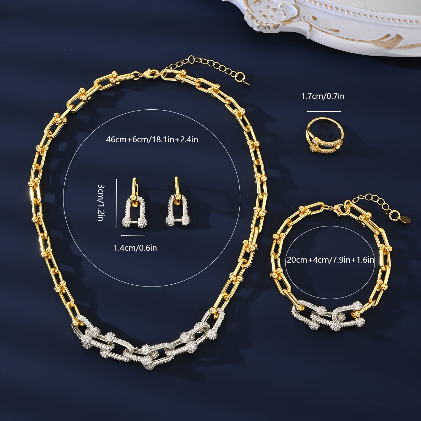 A set of four pieces of trendy European and American luxury zirconia jewelry, perfect for weddings, engagements, daily wear, holidays, social gatherings, and couple gifts. This elegant and durable set is hypoallergenic and ideal for summer.