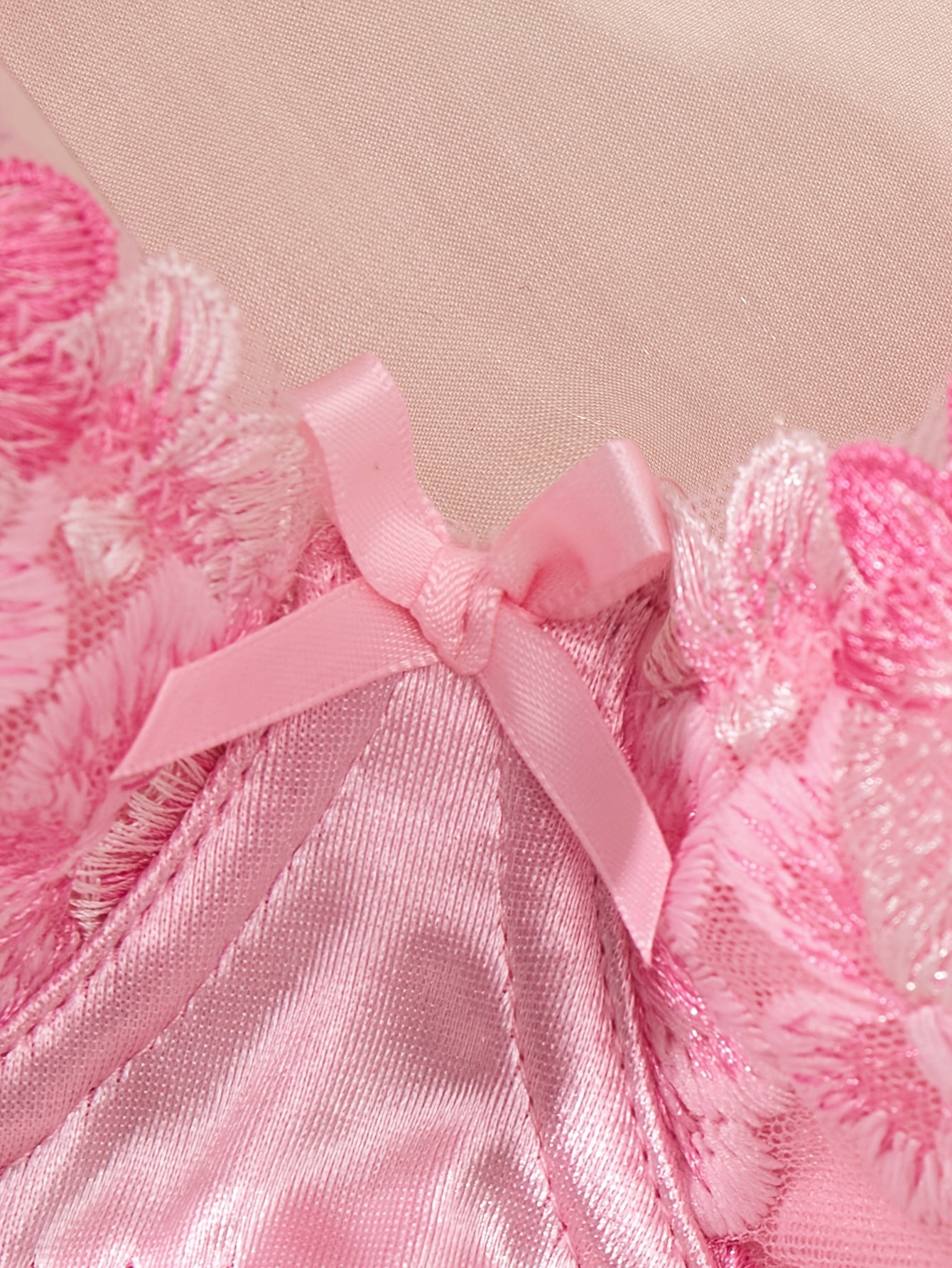 Chic pink floral lingerie set for women, featuring a comfortable push-up bra and low-rise briefs - ideal for casual wear.