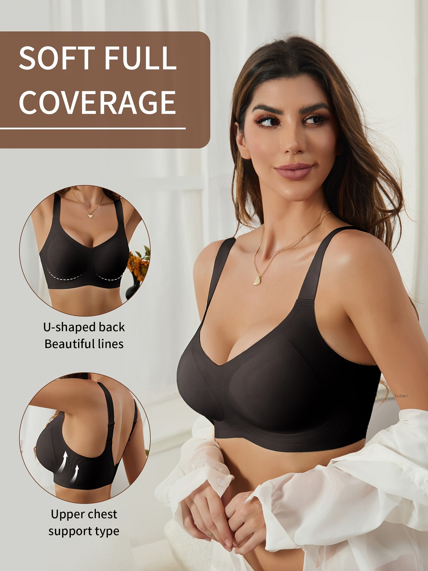 Plus size solid seamless bra provides full coverage and comfort for women.