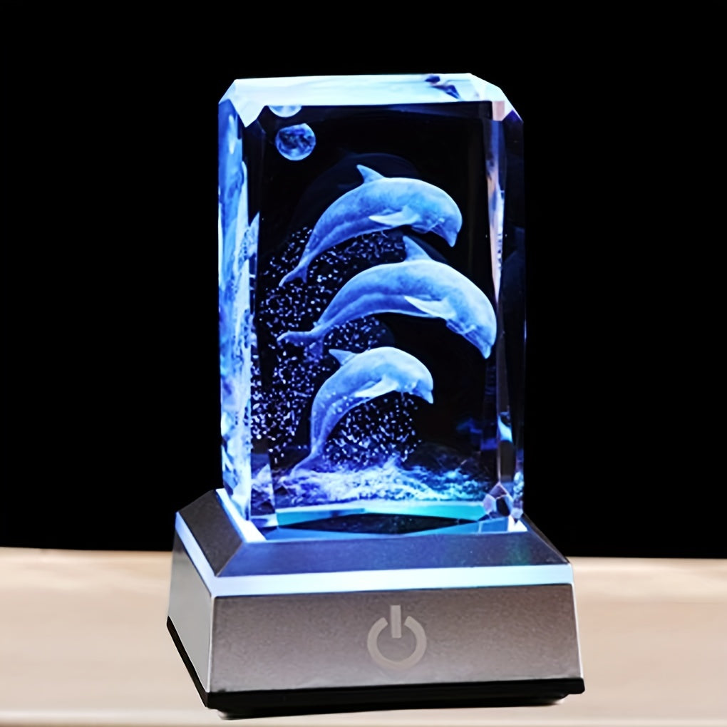 3D laser-engraved dolphin night light with color-changing LED base. Ideal gift for wife, mom, girlfriend on special occasions.