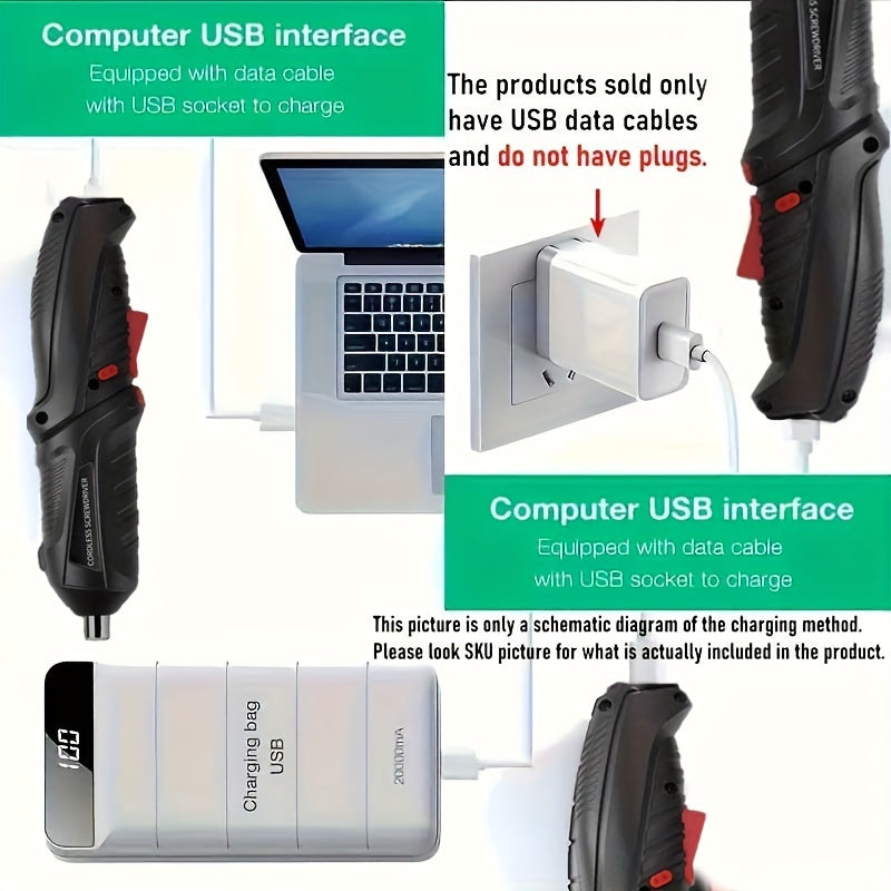 1pc Cordless Electric Screwdriver Set with adjustable form, high torque, long-lasting 1300mAh rechargeable lithium battery, and various accessories. Perfect for DIY enthusiasts and