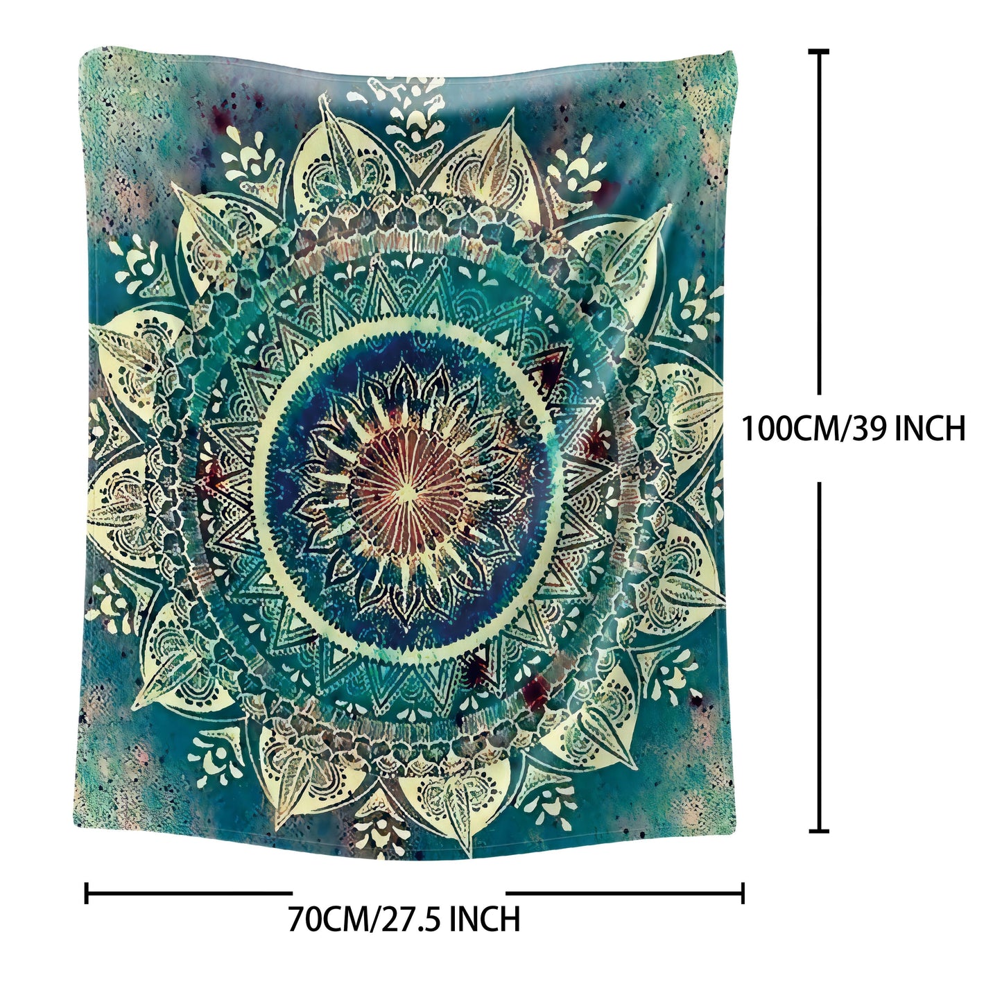 Bohemian Style Mandala Fleece Blanket - This cozy blanket features vibrant blue, green, and yellow patterns, making it the ideal addition to your sofa, bedding, or for napping. Made from soft polyester, this blanket is perfect for all seasons and makes a