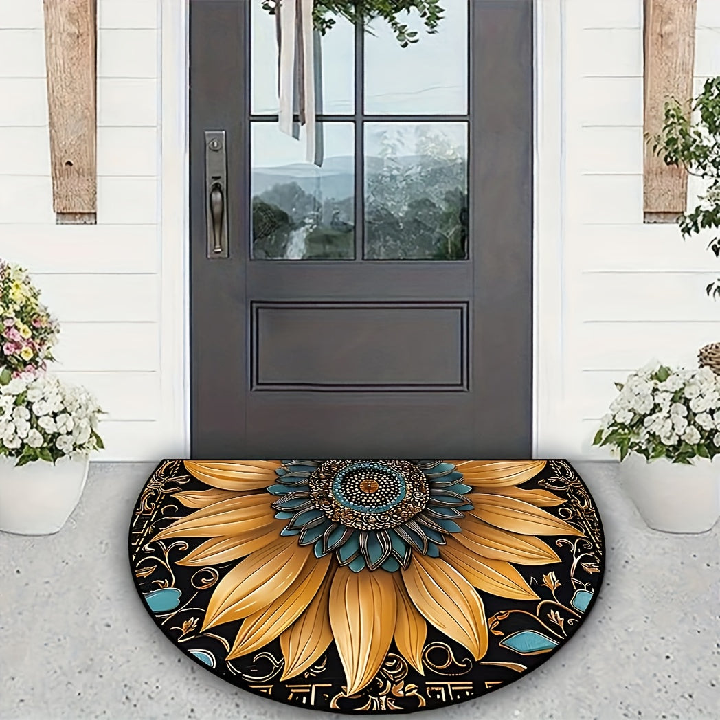 Upgrade your home with the Sunflower Welcome Mat - A sturdy and slip-resistant entrance rug made of luxurious crystal velvet. Perfect for adding style to your bedroom, kitchen, or bathroom. Makes a thoughtful and chic home decor gift idea.