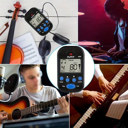 Mini electronic metronome for multiple instruments in black color.