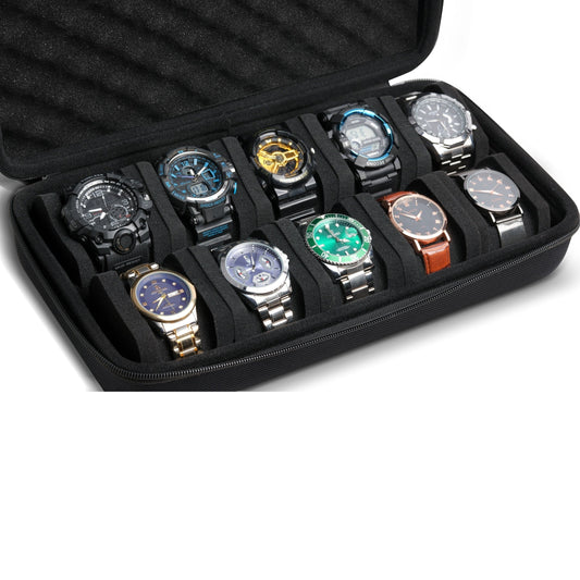 Ideal for gifts, this hard shell zipper carry case can store up to 10 watches. It's the perfect choice for organizing and displaying your watch collection.