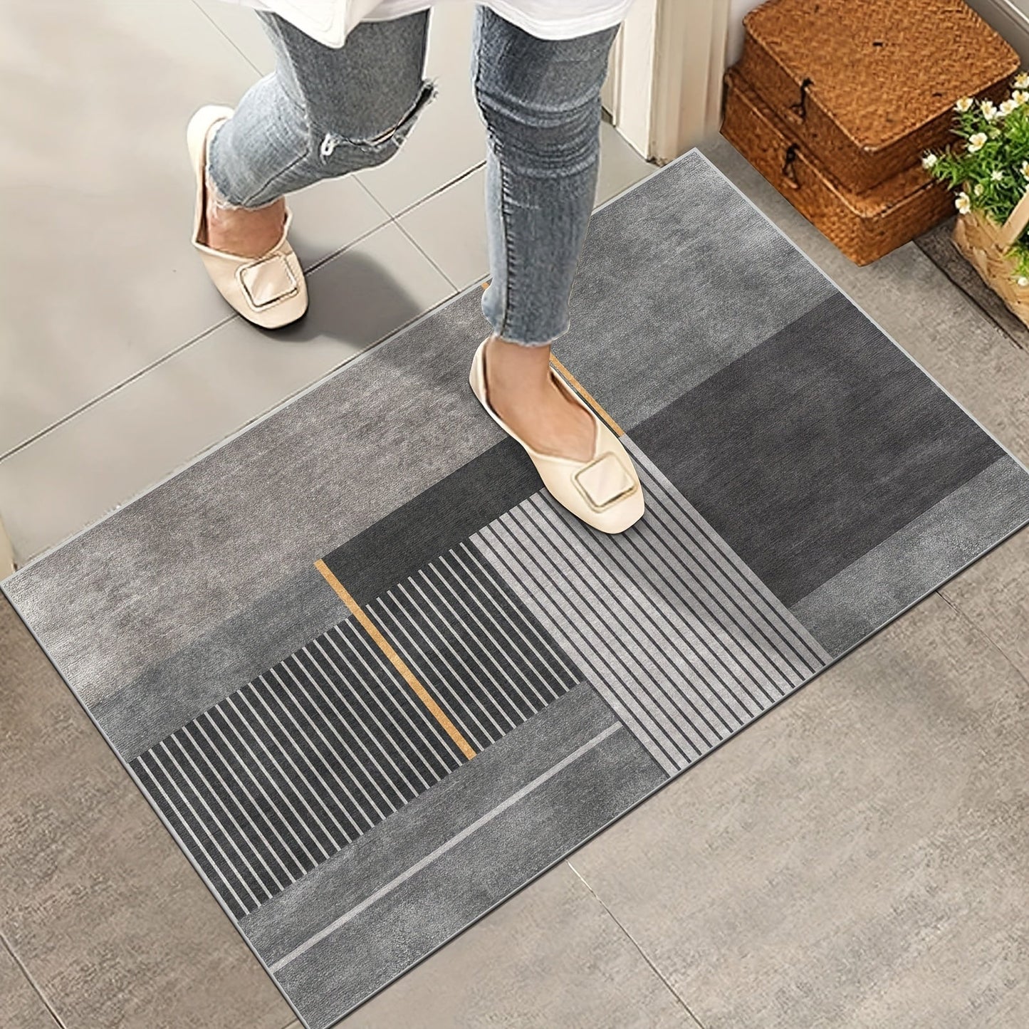 Non-Slip Kitchen Mat with Luxury Design - Oil & Waterproof, Easy-Care Machine Washable Polyester Runner Rug for Stylish Home Decor