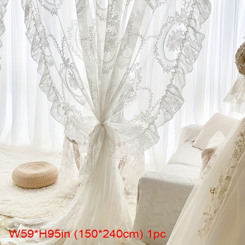 Enhance Your Home Decor with this Elegant White Lace Floral Sheer Curtain!