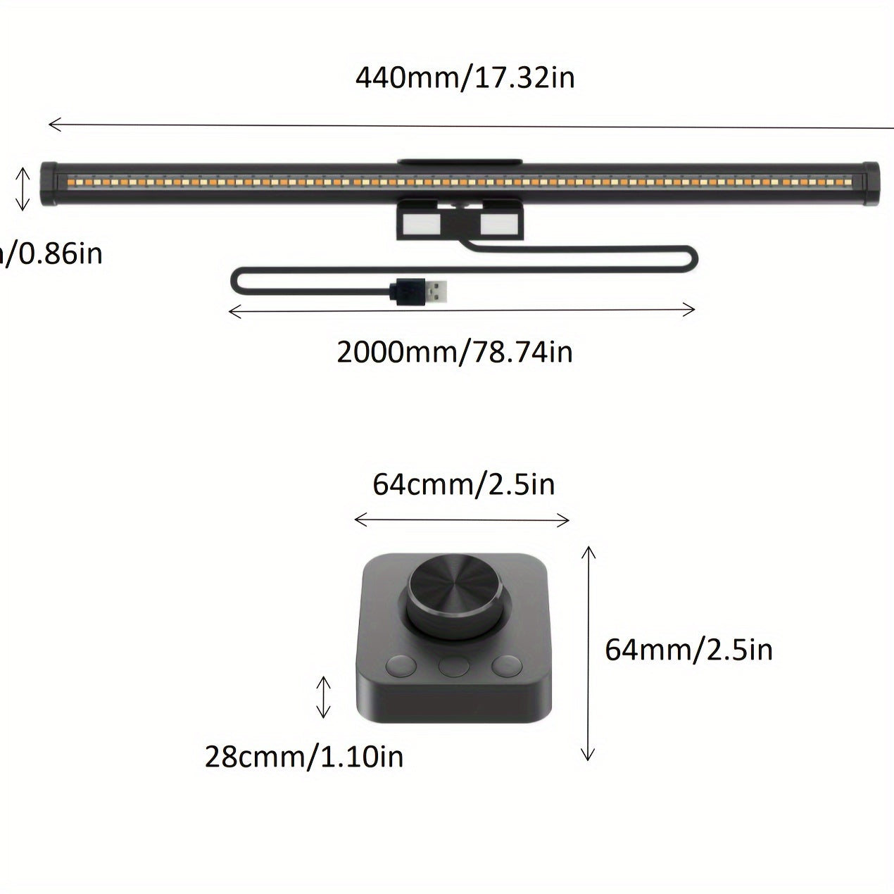 USB-Powered Monitor Light Bar with Mechanical Switch & Wireless Remote, 92 LEDs, Stepless Dimming, 3000-6500K Color Temperature, Matte Metal Finish - Ideal for Home & Office, Portable