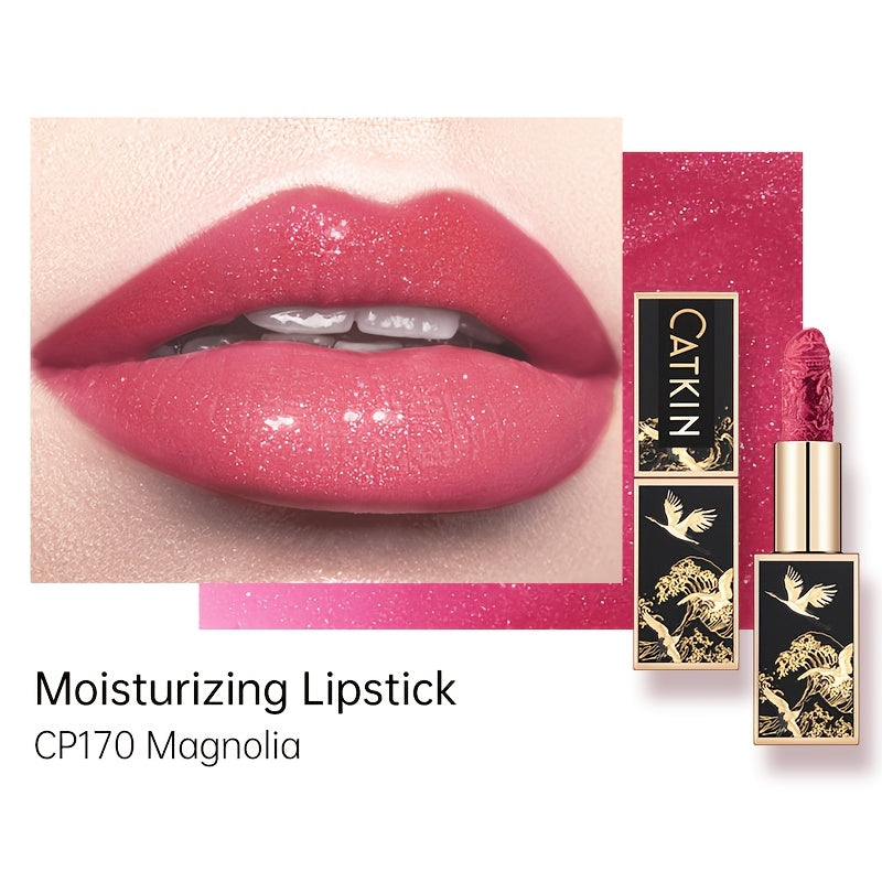 CATKIN Red Carving Matte Lipstick with Waterproof Long-Lasting Satin Finish for Smooth Red and Nude Lips.