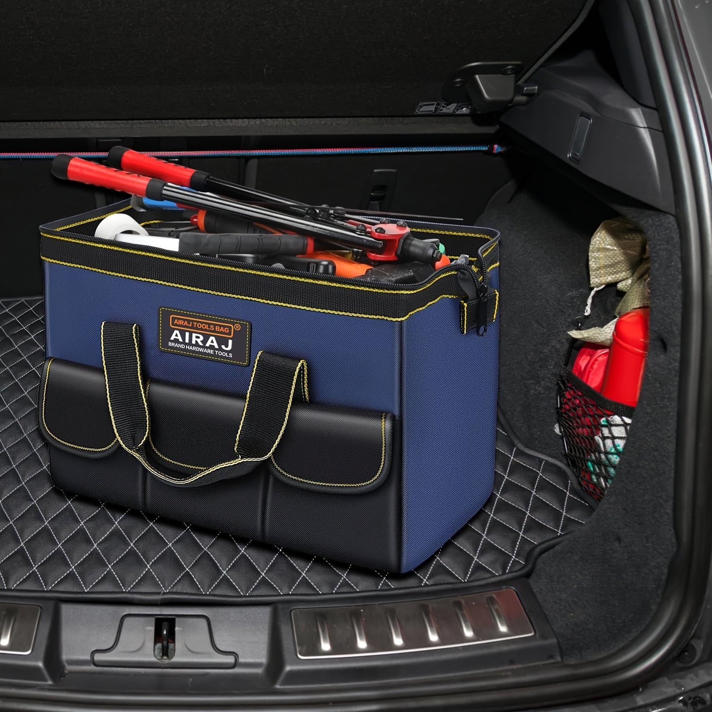 AIRAJ offers tool bags in sizes 33.02 cm, 40.64 cm, and 45.72 cm. Made of durable Oxford cloth, these electrician tool bags have multiple pockets and waterproof storage, making them ideal