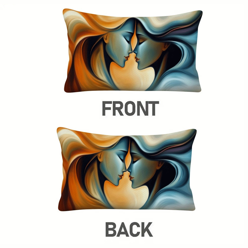 Abstract Love Embrace Square Cushion Covers - Set of 2, 50.8x30.48cm, Suitable for Home and Outdoor Use, Easy to Clean with Zip Closure, Machine Washable (Pillow Insert Not Included)