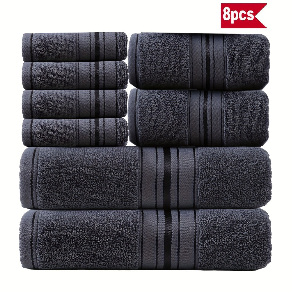 Luxury 8-piece bath towel set made of 100% pure cotton, with hotel-standard quality, soft, absorbent, and suitable for bathrooms, hotels, and spas.