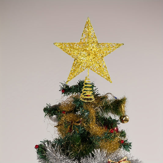 Handcrafted iron glitter star tree topper for Christmas and Thanksgiving, no-battery design for tabletop or tree display. Pack of 1.