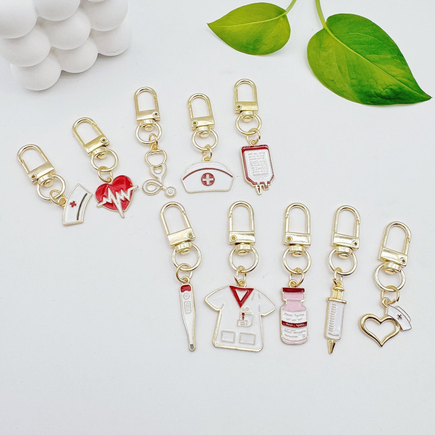 Set of 10 Nurse-Themed Alloy Keychains, Featuring Cartoon Medical Charms and Professional Decorative Key Rings with Round Ring Clasps and Rectangular Shapes. Perfect for Nurse's Day Gifts and Decorations