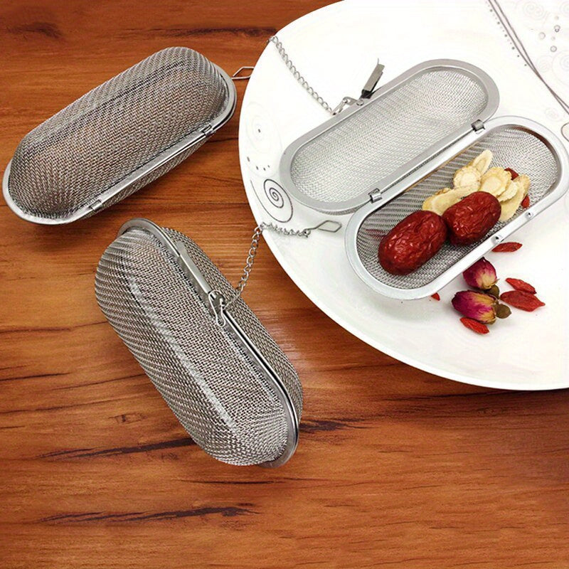 Essential Home Cooking Tool: Fine Mesh Stainless Steel Infuser Basket with Chain for Loose Tea, Spices, Indoor and Outdoor Use, Food-Safe