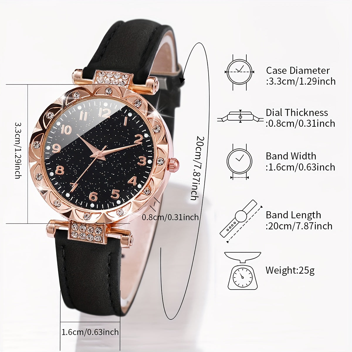 Set of 2 fashionable women's quartz wristwatch and bracelet with round alloy case, faux leather band, non-rechargeable button battery - Elegant timepiece combo.