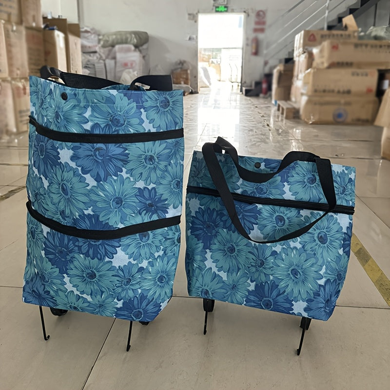 Portable Shopping Bag with Wheels, Large Capacity and Zipper Closure