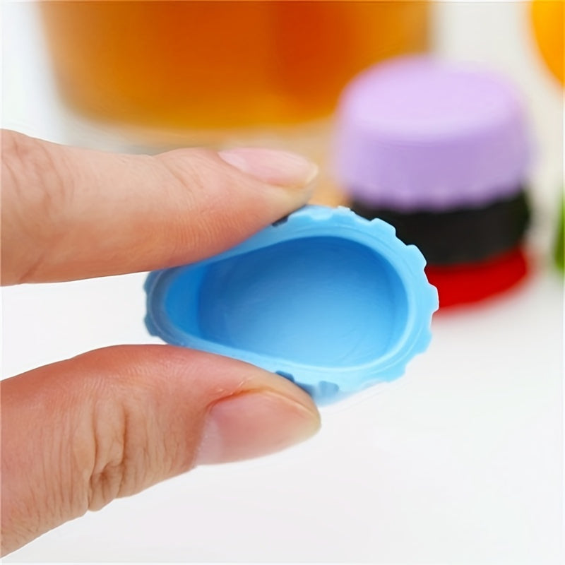 6-Pack Silicone Bottle Caps for various bottles, with multicolor lids for food storage.