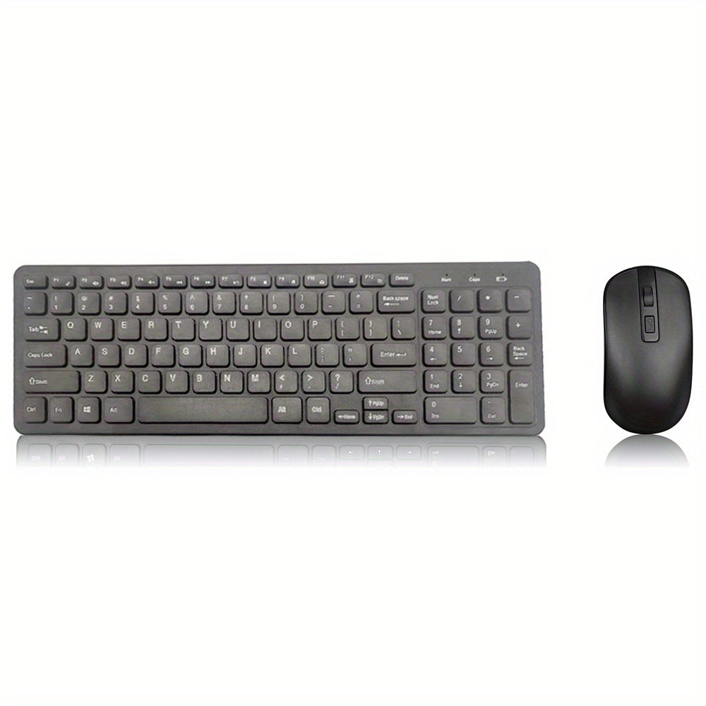 2.4G Wireless Keyboard and Mouse Combo with slim design, ergonomic optical mouse, ABS material, without charging function, compatible with PCs.