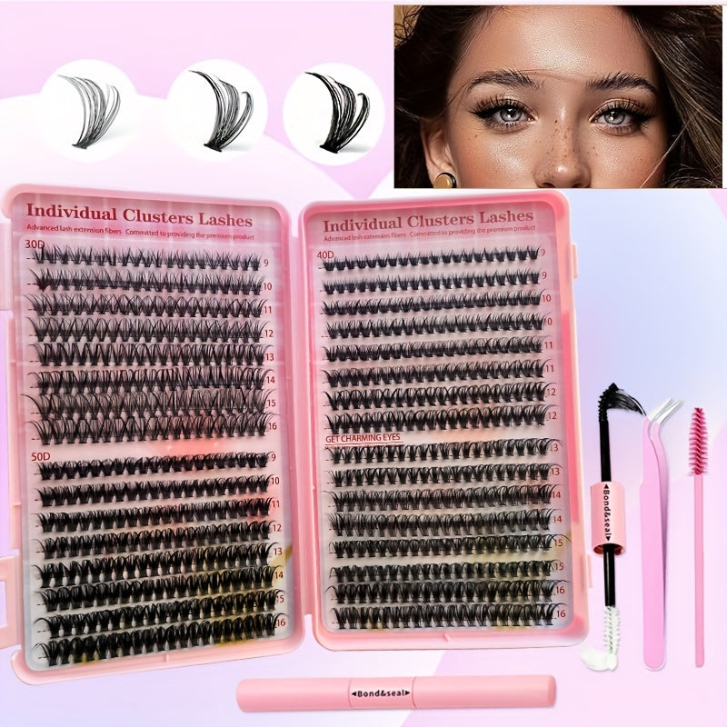 DIY lash extension kit includes 640/280pcs D curl individual lashes in 9-16mm lengths for a wispy manga look at home.