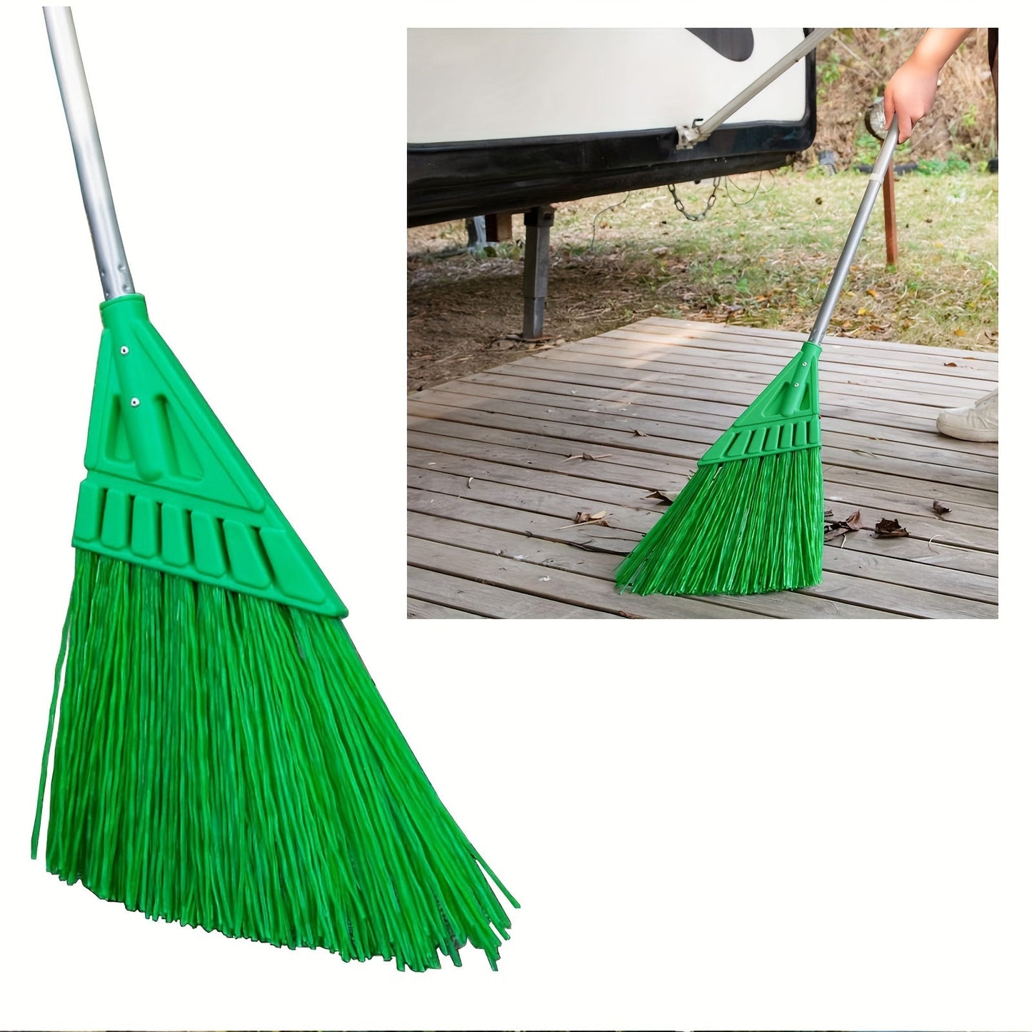 Long-handled outdoor commercial angle broom ideal for courtyards and hard floors.