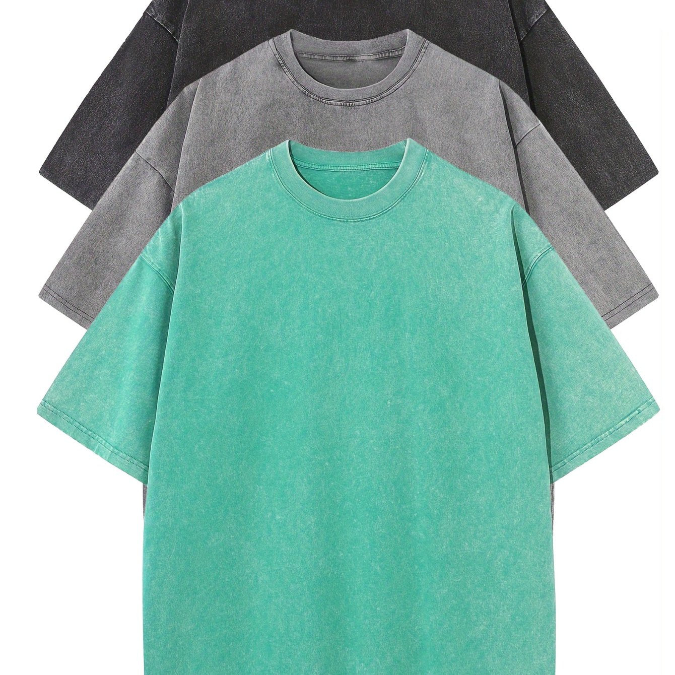 3 Men's Loose-Fit Cotton T-Shirts in Solid Colors, Short Sleeve Crew Neck, Machine Washable - Perfect for Summer Outdoor Activities