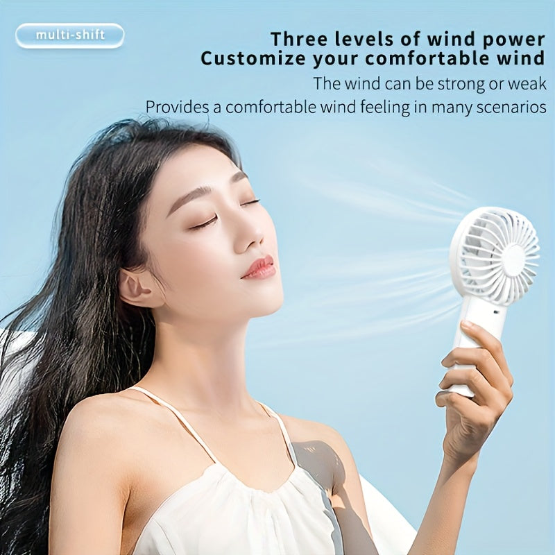 Compact USB Rechargeable Handheld Fan, Powerful Personal Cooling Device, Durable ABS Material, Features 1500mAh Lithium Battery, Easy One-Click Control, Hands-Free Cordless Design for Use Anywhere, Anytime. Perfect for Indoor and Outdoor Activities.