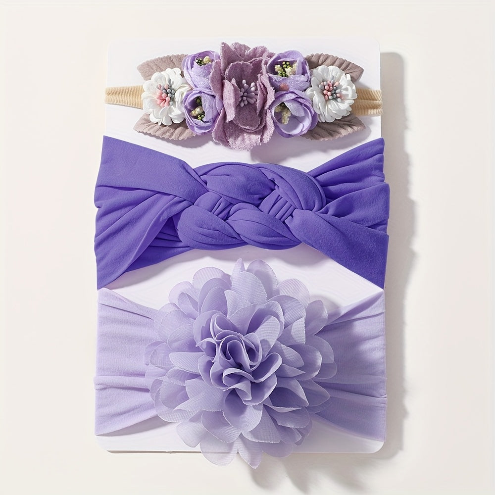 3 cute girl's nylon headbands perfect for styling hair.