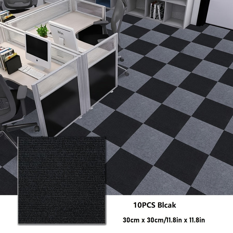 Pack of 10 Self-Adhesive Carpet Tiles for Easy Installation - Non-Slip and Durable, Ideal for Living Room, Bedroom, and Office Use. Leaves No Residue and Recommended for Dry Cleaning Only.