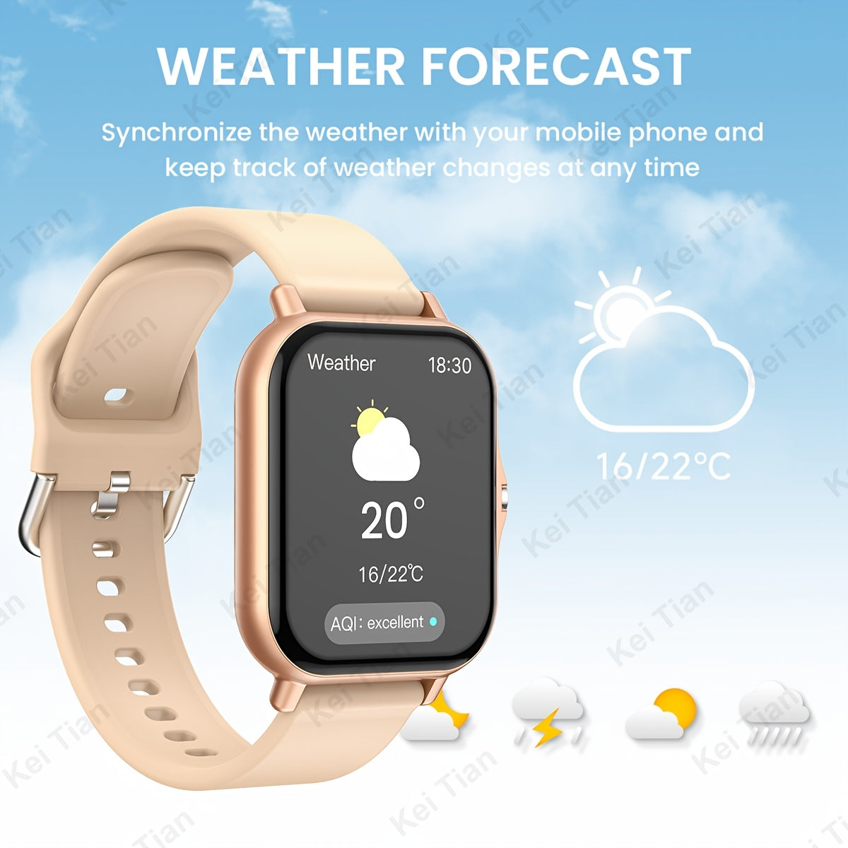 Stylish 4.65cm smartwatch with wireless connectivity, touch screen, multi-sport tracking, customizable wallpaper, and beige strap - ideal for Android phones.