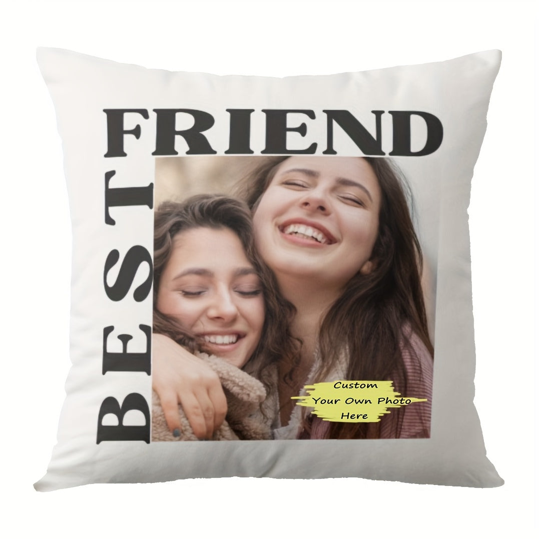 Single Sided Pillowcase made of 1pc Super Soft Short Plush Material, measuring 45.72x45.72 cm. This pillowcase is a perfect Gift for your Best Friend, custom-made with a Photo of your choice. Enhance your Home Decor with this unique item (Cushion Not