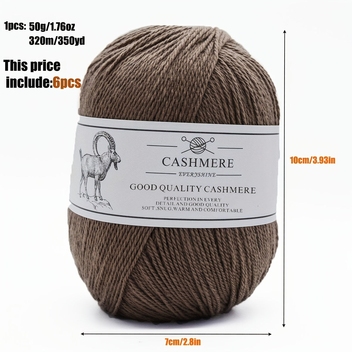 6-Pack Luxurious Cashmere Yarn for Knitting and Crocheting - Soft, Warm, Durable 80% Cashmere 20% Acrylic Blend - Perfect for Sweaters, Pants, Gloves, Hats, and DIY Crafts - 1.76oz Each