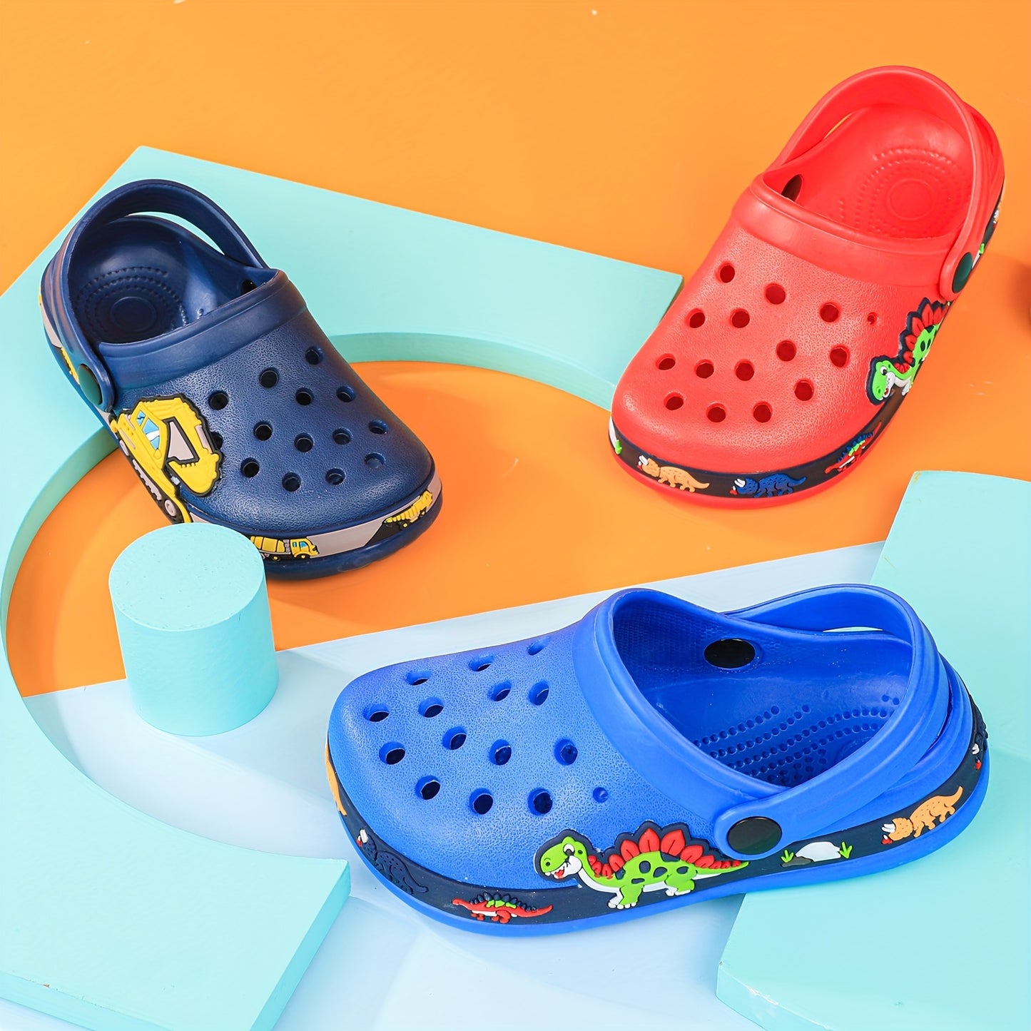 Toddler girls' cartoon print platform clogs with closed toe, anti-skid soles, and hollow out design – perfect for outdoor play.