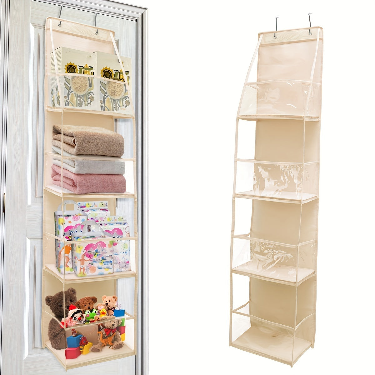 1 piece Over-the-Door Hanging Storage Organizer with 4 shelves - Versatile Polyester Storage Solution for Sundries, Toys, Books & Food. Waterproof design for Bedroom, Cloakroom, 14 inches.