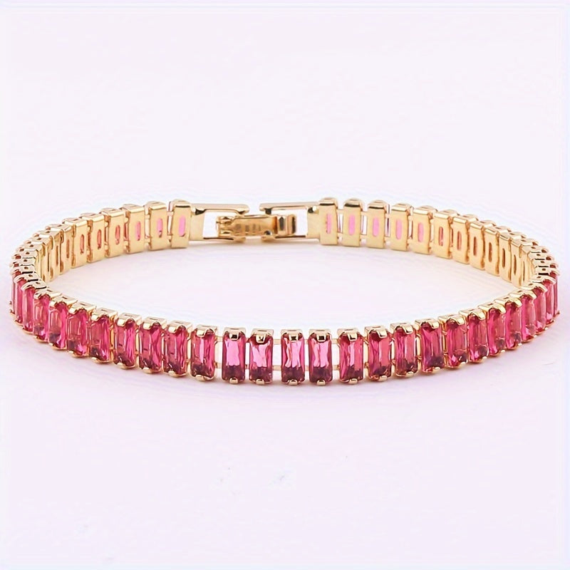 Elegant Women's Bracelet Decorated by Hand with Colorful Synthetic Zirconia, Copper and Golden Plating