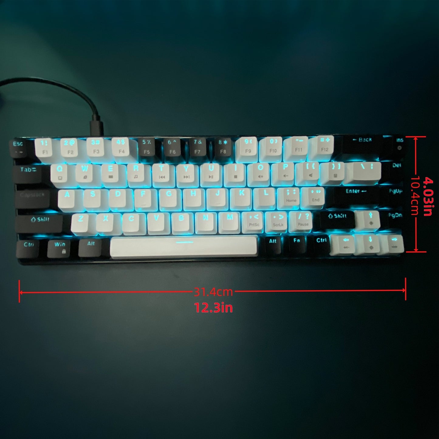 68-key Mechanical Gaming Keyboard with Sea Blue LED Backlight, Hot-Swappable Blue Switches, and Detachable Cable - Ideal for Windows/Mac users. Great for gifting on special occasions.